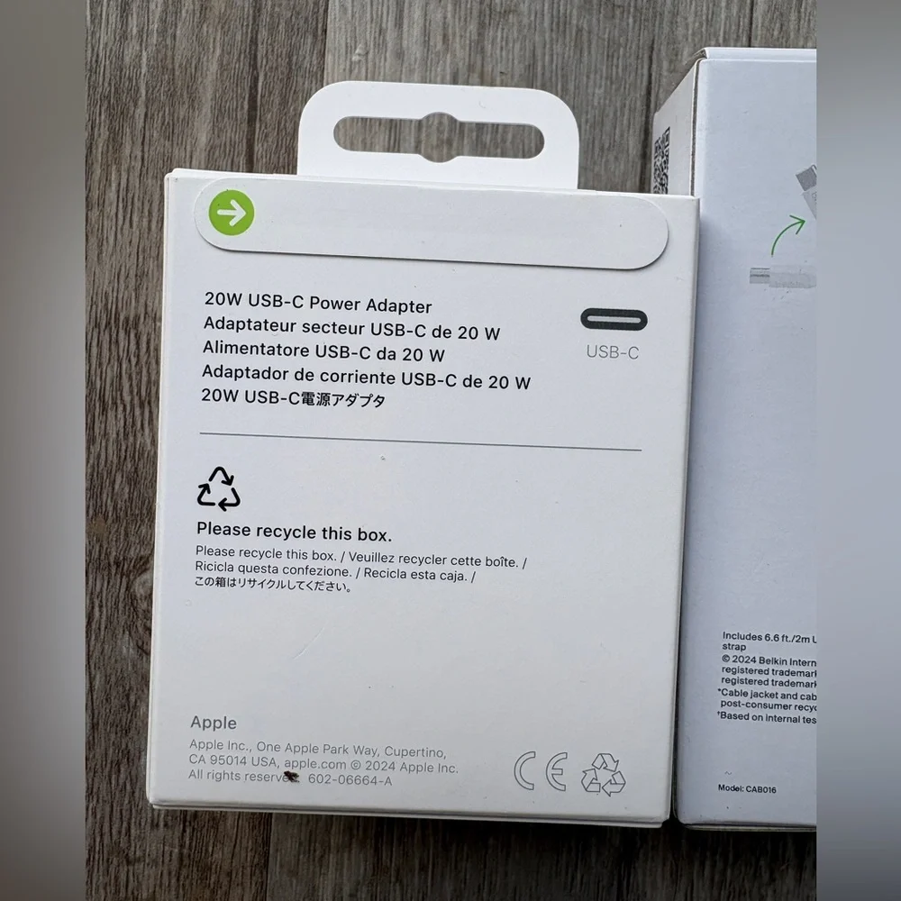 Apple 20W USB-C Power Adapter & Belkin USB-C To USB-C 2 Meter Charging Cable